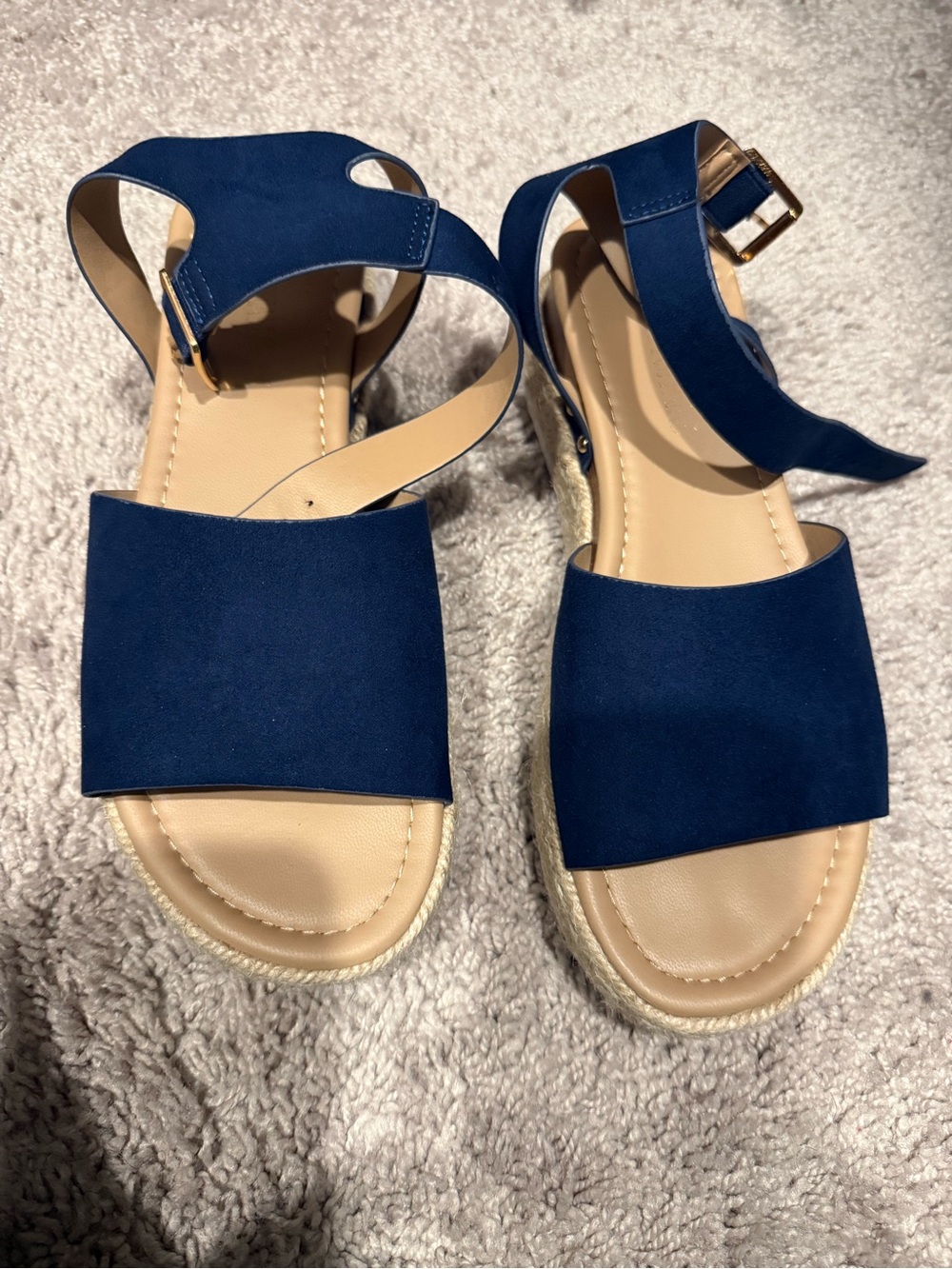Dream Pairs Navy Suede Blue Ankle-Strap Platform Espadrille Wedge Sandals